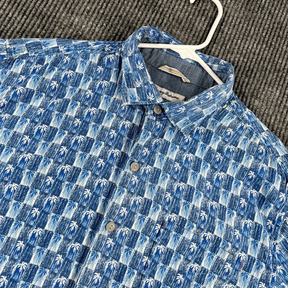 Tommy Bahama Shirt Mens Large Blue Geometric Short Sleeve Button Up Casual